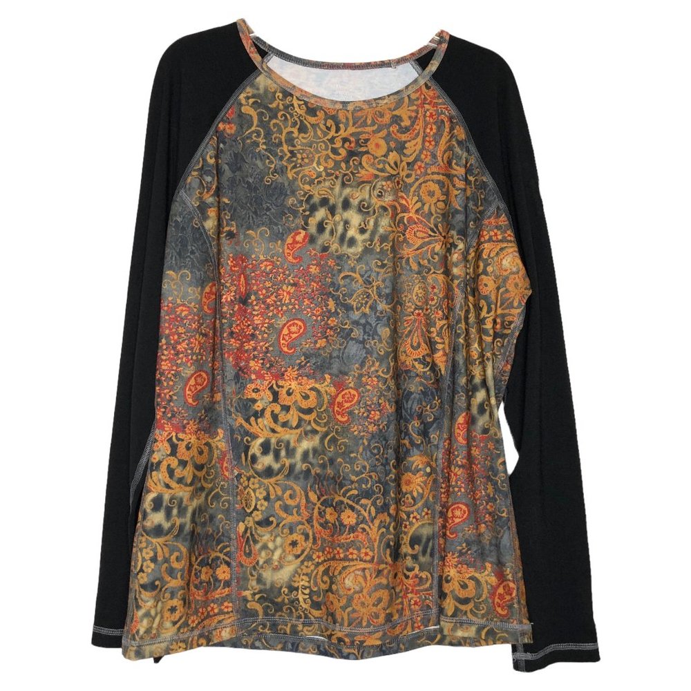 KERRITS Long Sleeve Paisley Equestrian Riding Shirt with Black Sleeves - Size XL